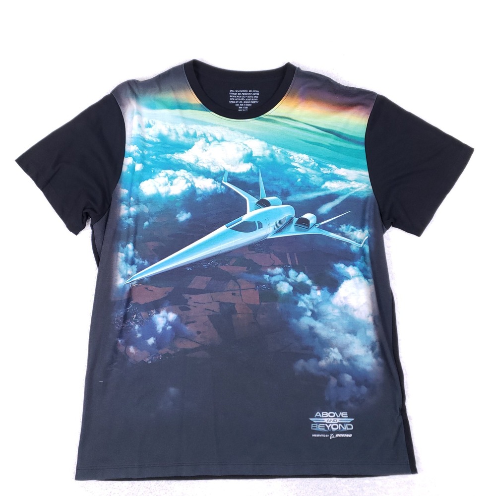 Boeing Above and Beyond Supersonic Jet Graphic T-Shirt Mens 2X Black Made in USA